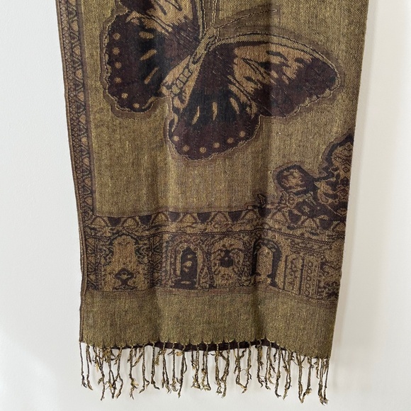 Reversible Butterfly Olive & Brown Scarf - Picture 9 of 16